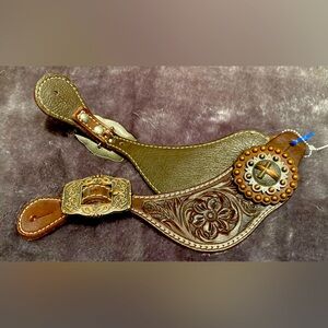 Floral Tooled w/Cross Leather Spur Straps